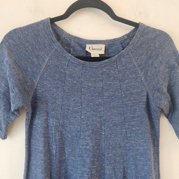 Ganni Blue Stretch Jersey Knit Fit and Flare Twirl Dress Women's Size M - Picture 4 of 7